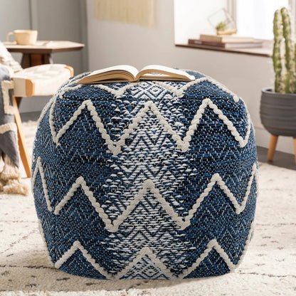 Grand Canyon Blue Pouf by Pasargad Home in blue. Made from cotton in a modern style.
