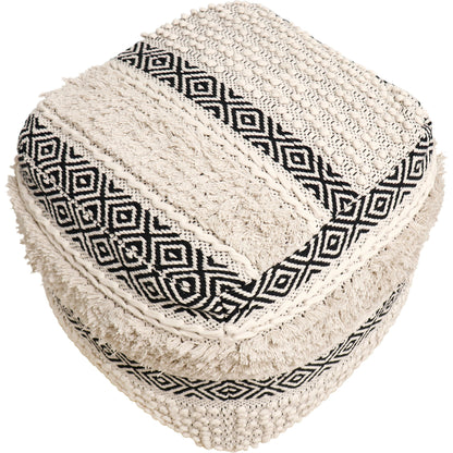 Grand Canyon Black Pouf by Pasargad Home in ivory, black. Made from cotton in a cottage & farmhouse style.