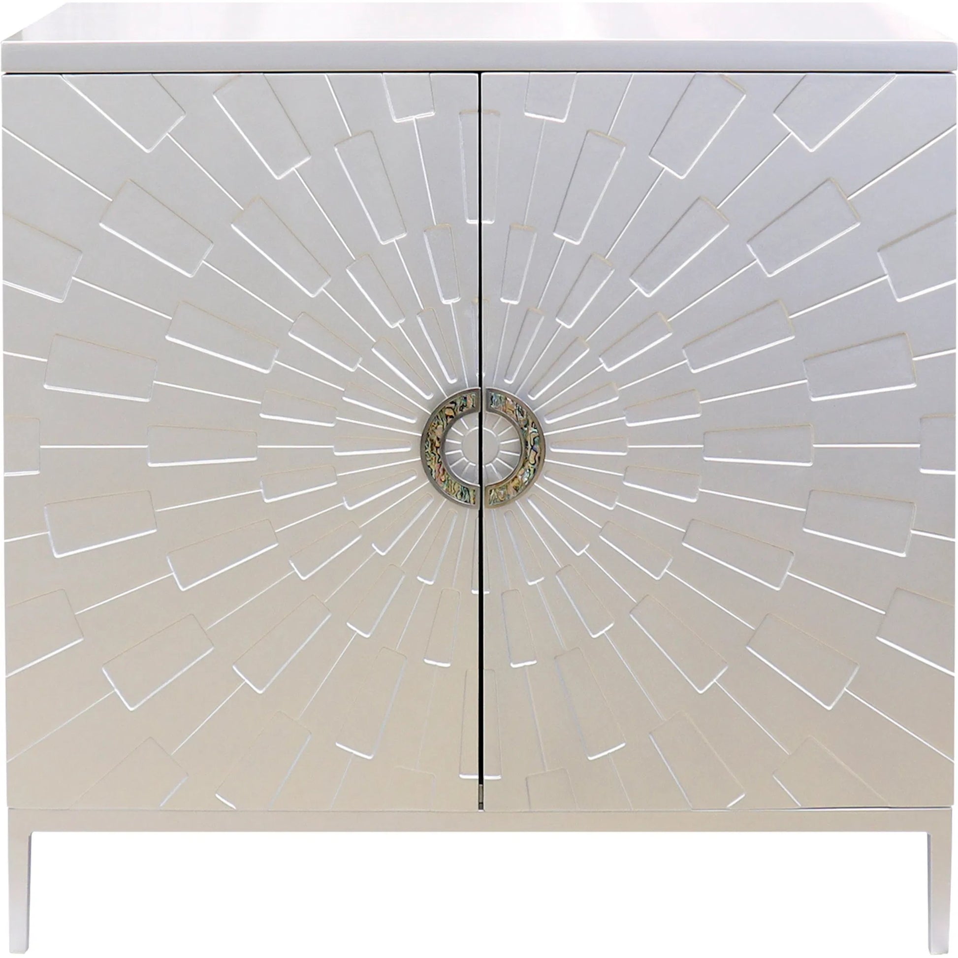 Calypso Bar Cabinet by Pasargad Home in silver. Made from wood, metal in a modern style.