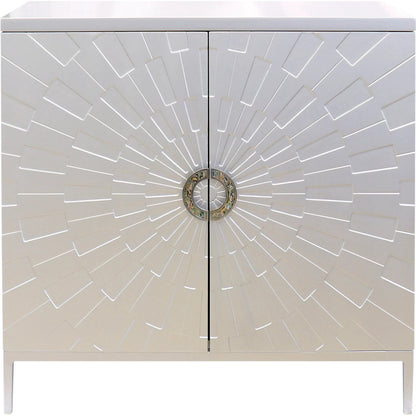 Calypso Bar Cabinet by Pasargad Home in silver. Made from wood, metal in a modern style.
