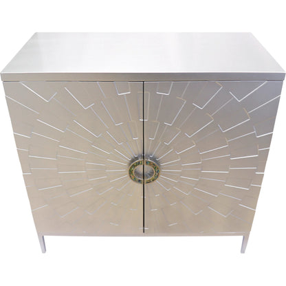 Calypso Bar Cabinet by Pasargad Home in silver. Made from wood, metal in a modern style.