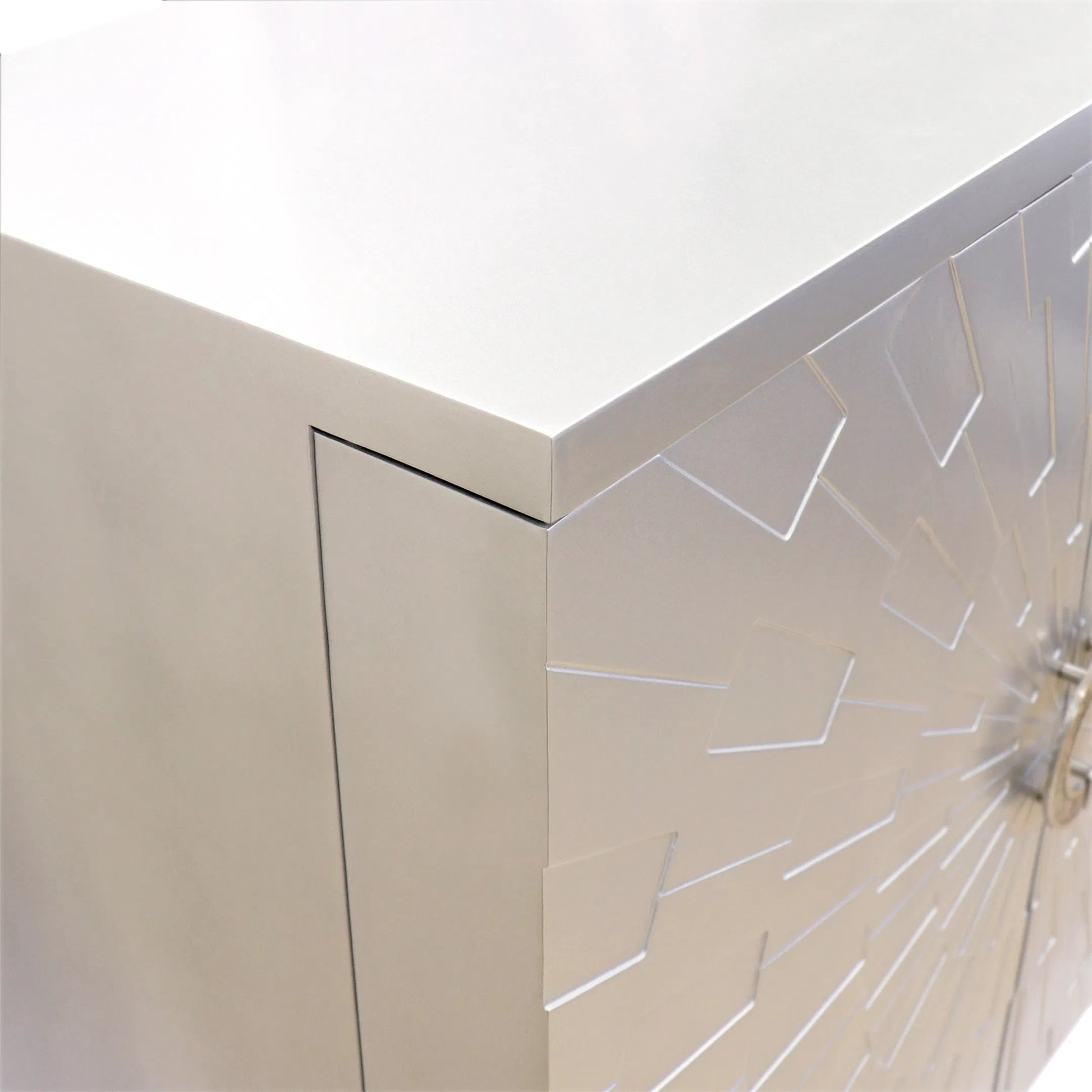 Calypso Bar Cabinet by Pasargad Home in silver. Made from wood, metal in a modern style.