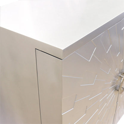 Calypso Bar Cabinet by Pasargad Home in silver. Made from wood, metal in a modern style.