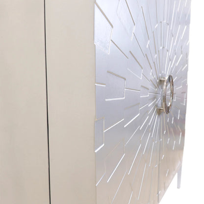 Calypso Bar Cabinet by Pasargad Home in silver. Made from wood, metal in a modern style.