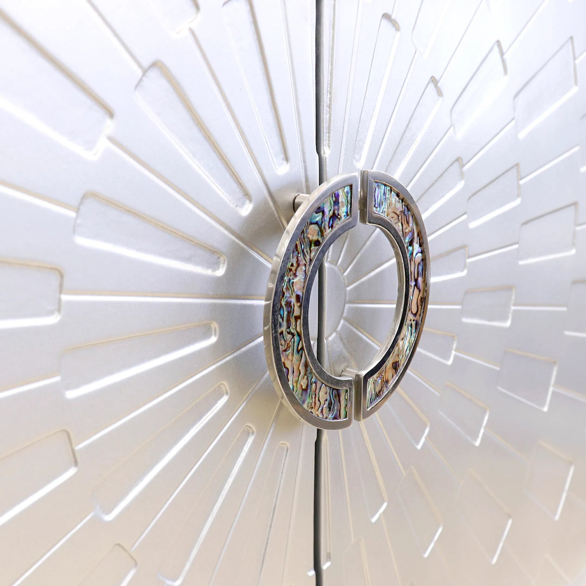 Calypso Bar Cabinet by Pasargad Home in silver. Made from wood, metal in a modern style.