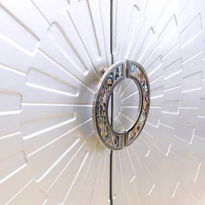 Calypso Bar Cabinet by Pasargad Home in silver. Made from wood, metal in a modern style.