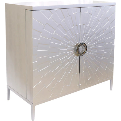 Calypso Bar Cabinet by Pasargad Home in silver. Made from wood, metal in a modern style.