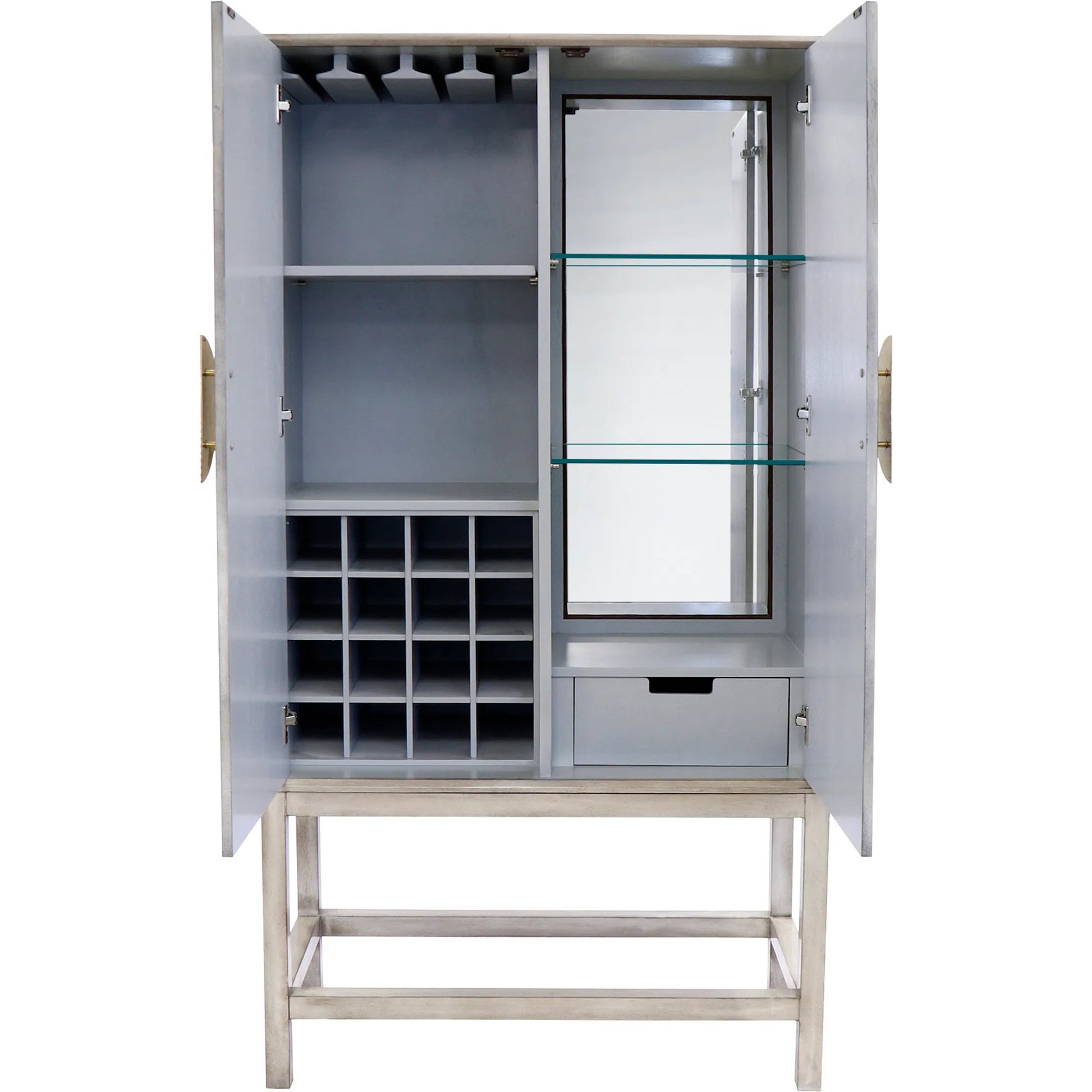 Oliver Bar Cabinet by Pasargad Home in grey. Made from wood, metal in a modern style.