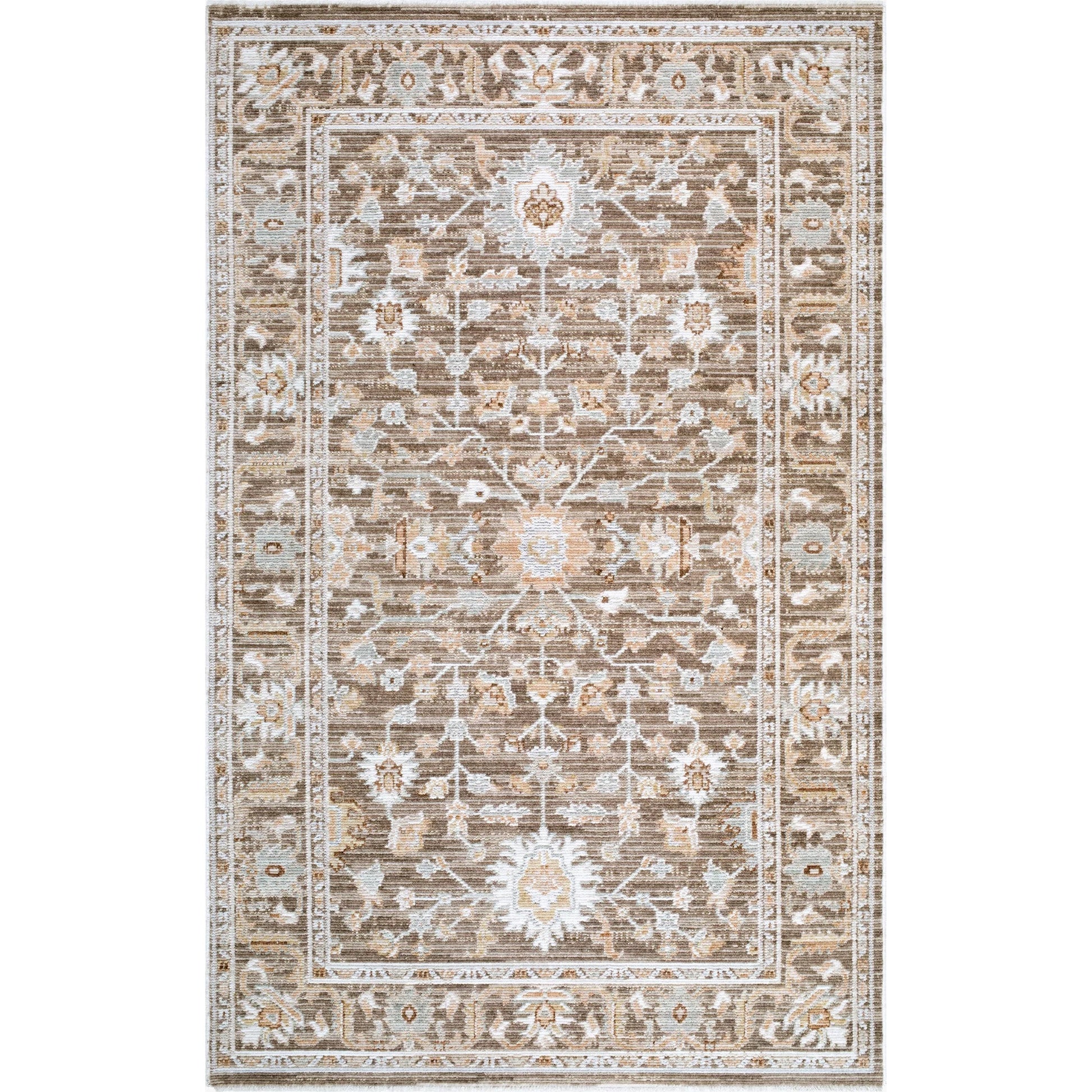 Pierre Loti PPL-2304 Rug by Livabliss in dark brown, brown, off-white, dusty sage, light beige. Made from polyester in a unique style.