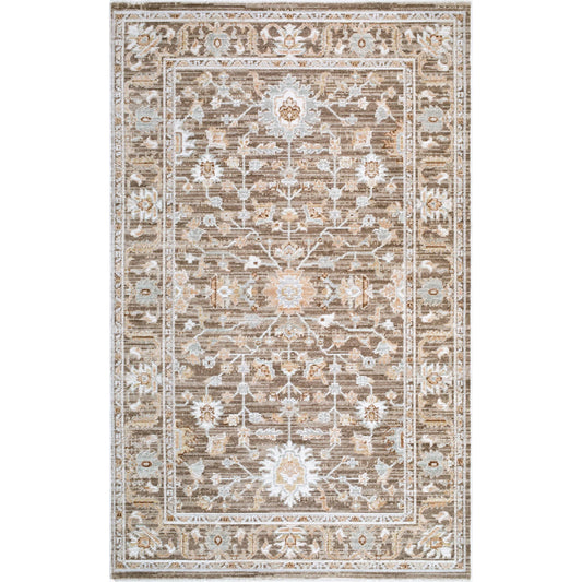 Pierre Loti PPL-2304 Rug by Livabliss in dark brown, brown, off-white, dusty sage, light beige. Made from polyester in a unique style.