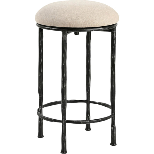 Poply Counter Stool by Surya in white and lacquered. Made from polyester, cotton, linen, iron, polyurethane foam, polyfill in a unique style.