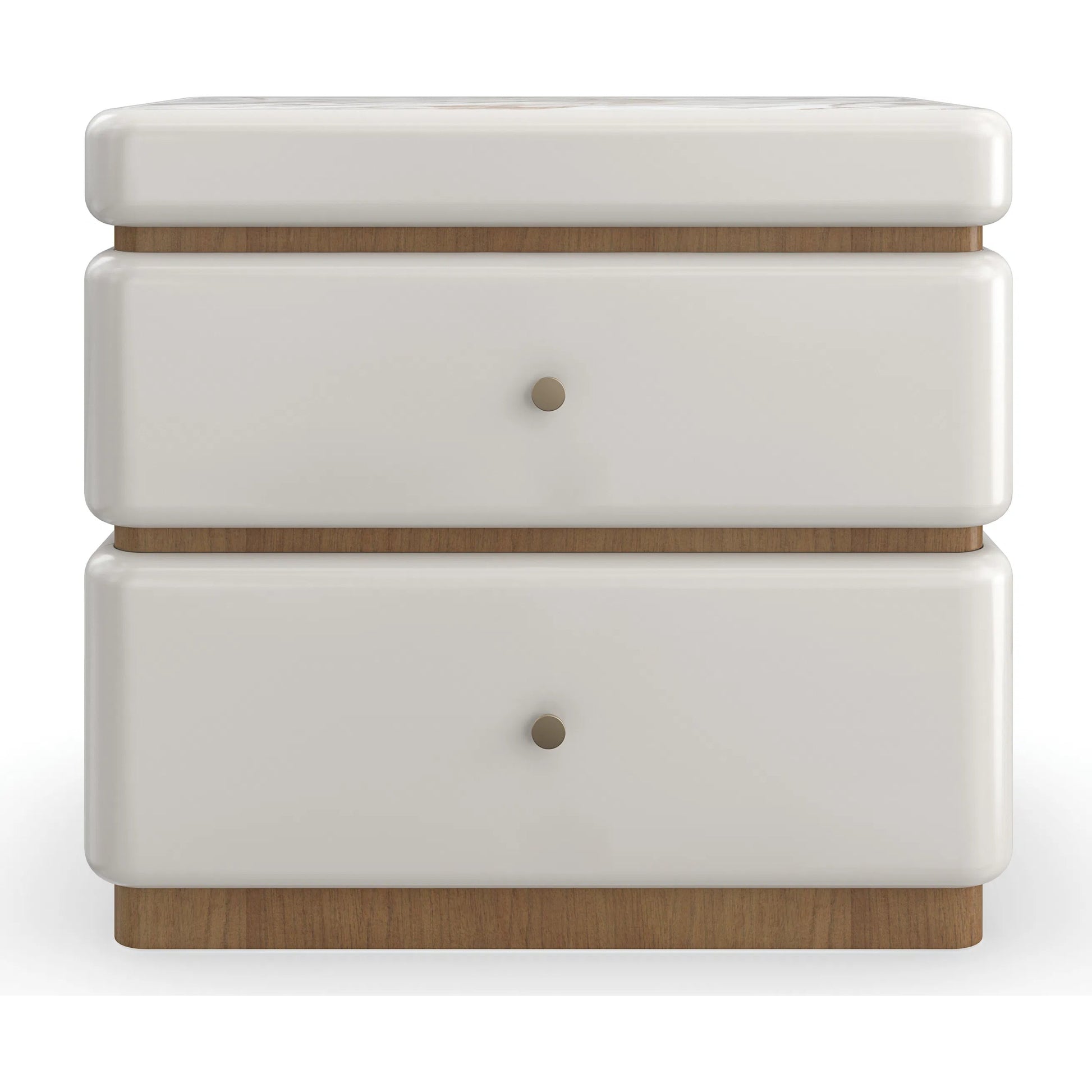 Milos Nightstand by Caracole in almond milk, toasted pecan. Made from acacia, marble, birch in a modern style.