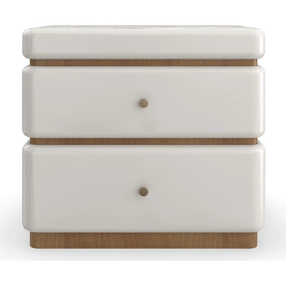 Milos Nightstand by Caracole in almond milk, toasted pecan. Made from acacia, marble, birch in a modern style.