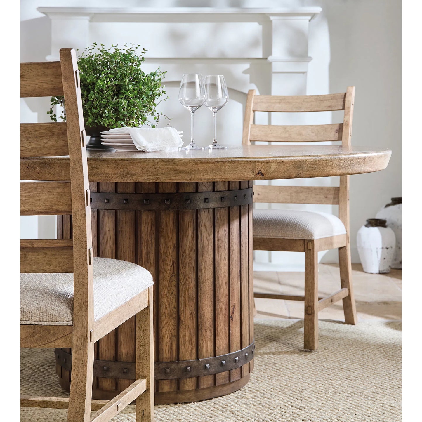 005 SI-2250718 | Lifestyle | Vineyard Row Ladderback Side Chair by Hooker Furniture in beige and sonoma. Made from 57% polyester, 43% cationic poly in a transitional style.
