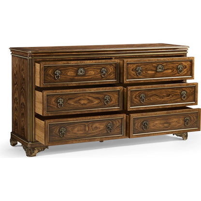Viceroy Dresser by Jonathan Charles in brown and santos brown, antique brass. Made from mahogany, cerejeira veneers, santos rosewood crown veneers, brass in a traditional style.