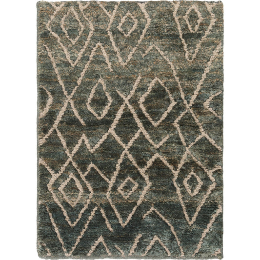 Papyrus Rug - 14855 by Surya in dark green, medium green, sage. Made from 60% wool, 40% jute in a unique style.