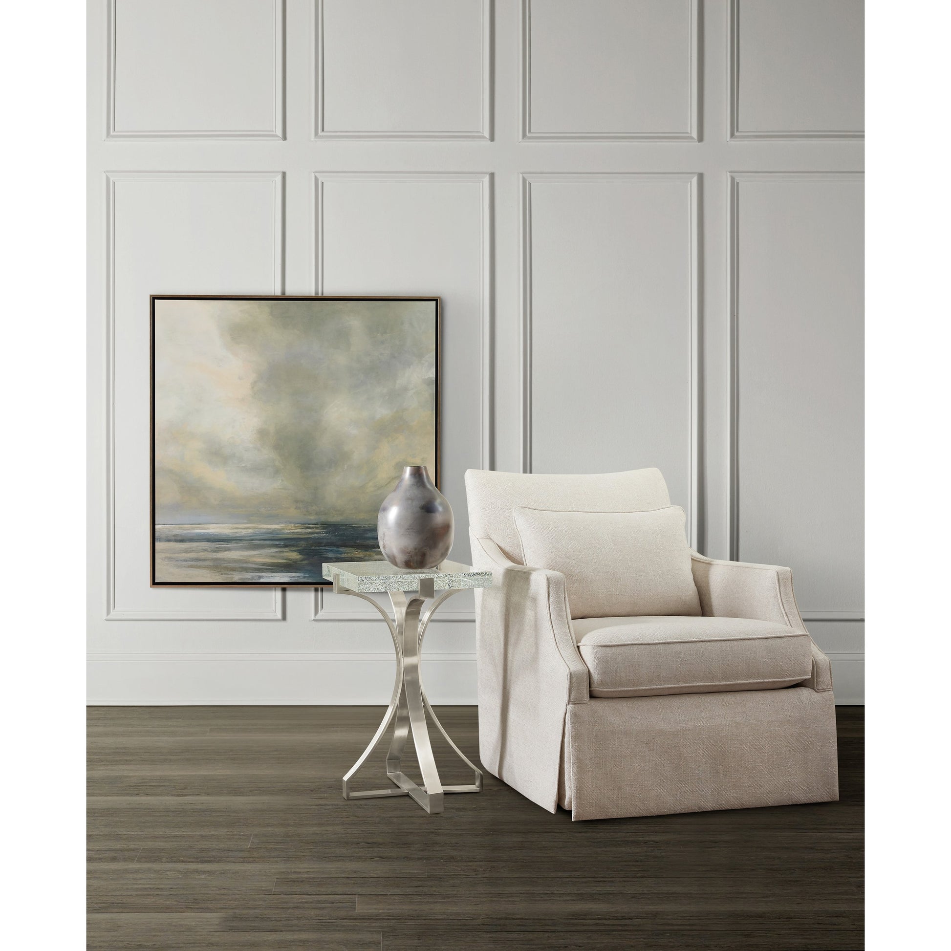 Bubble  Accent Table by Hooker Furniture in chrome. Made from bubble glass, stainless steel in a modern style.
