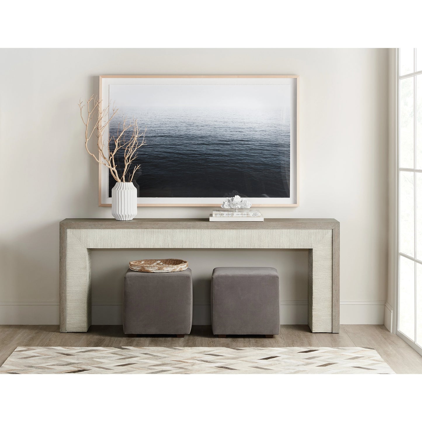 004 SI-1900879 | Lifestyle | Serenity Skipper Console Table by Hooker Furniture in malibu. Made from oak veneers, resin in a modern style.