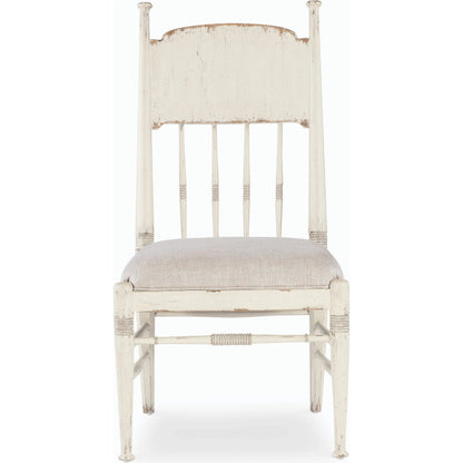 Americana Upholstered Seat Side Chair by Hooker Furniture in beige. Made from oak veneers and fabric in a cottage & farmhouse style.