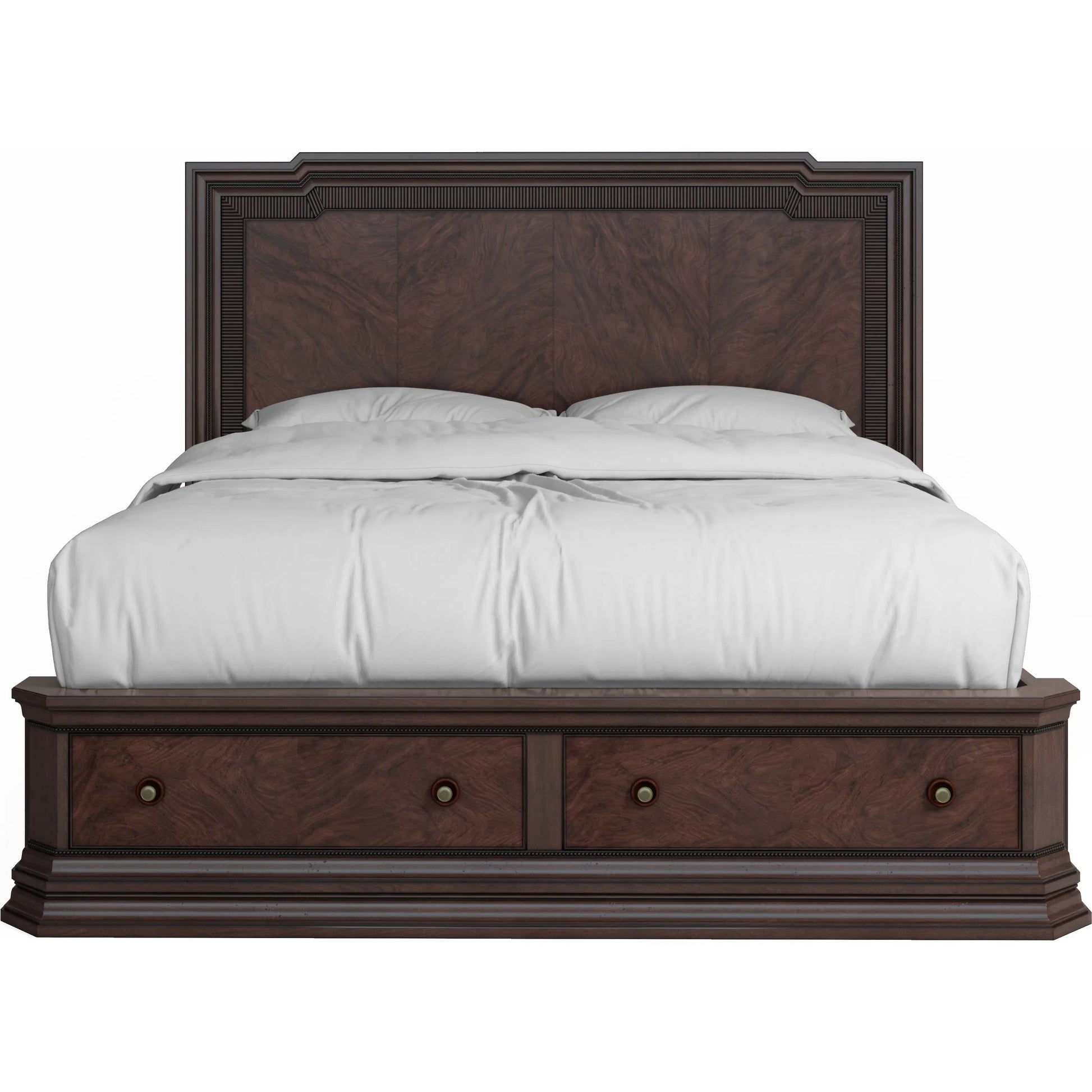 Revival Panel Storage Bed by A.R.T. Furniture in napa mahogany. Made from rubberwood solids, quarter mahogany veneer, resin, metal in a traditional style.