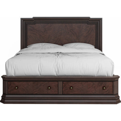 Revival Panel Storage Bed by A.R.T. Furniture in napa mahogany. Made from rubberwood solids, quarter mahogany veneer, resin, metal in a traditional style.