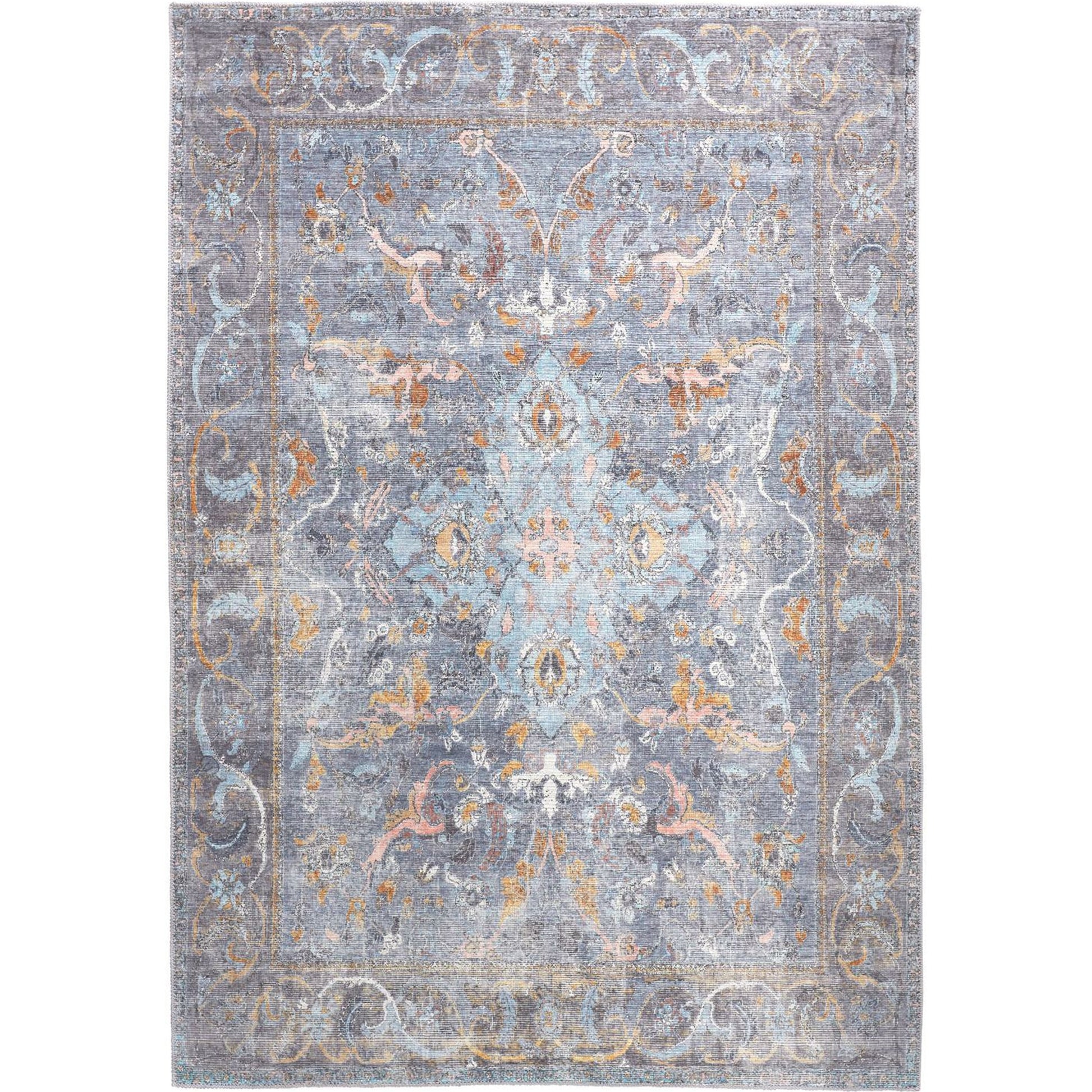 Percy Transitional Rug - 39AFF by Feizy in blue, gray, orange. Made from polyester in a unique style.