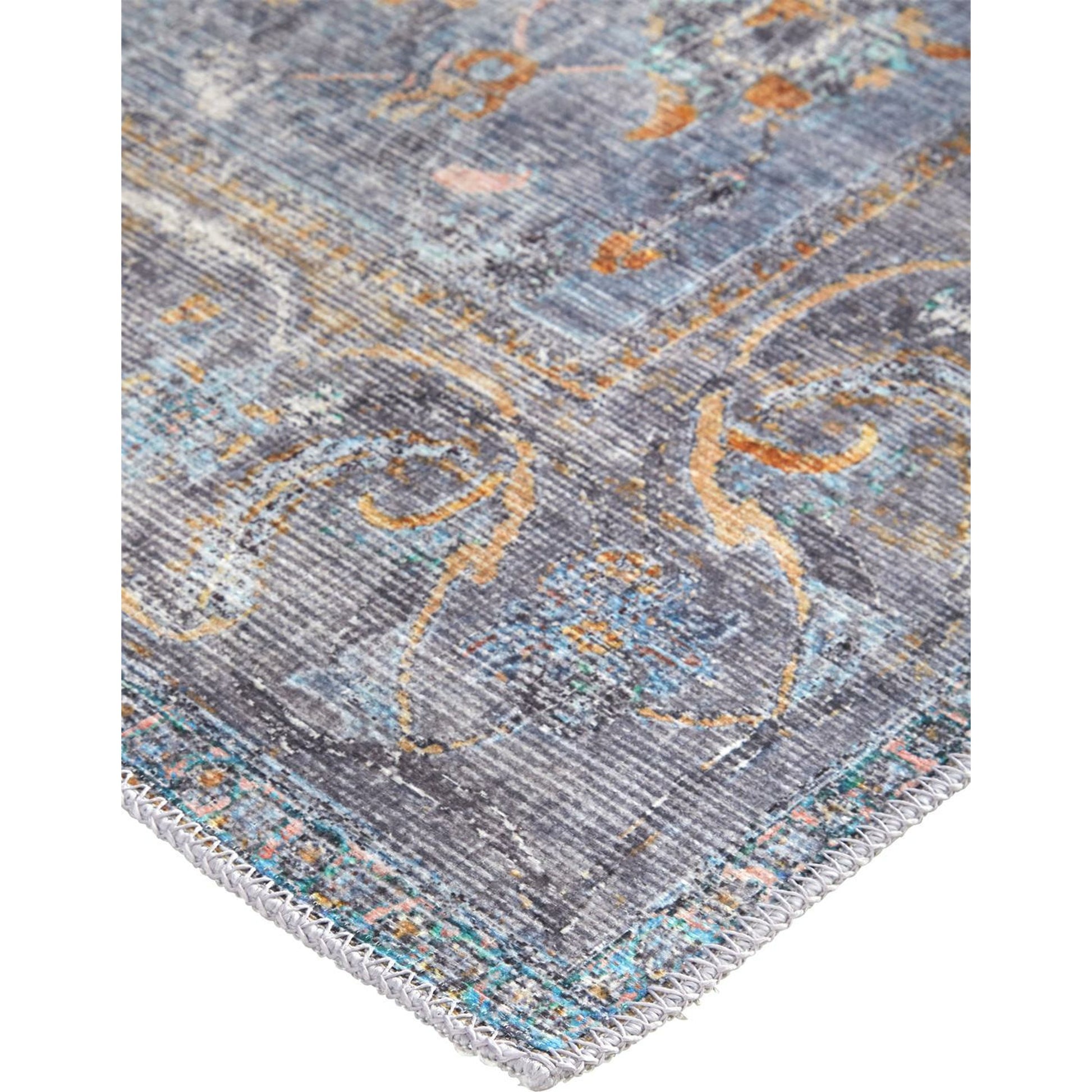 Percy Transitional Rug - 39AFF by Feizy in blue, gray, orange. Made from polyester in a unique style.