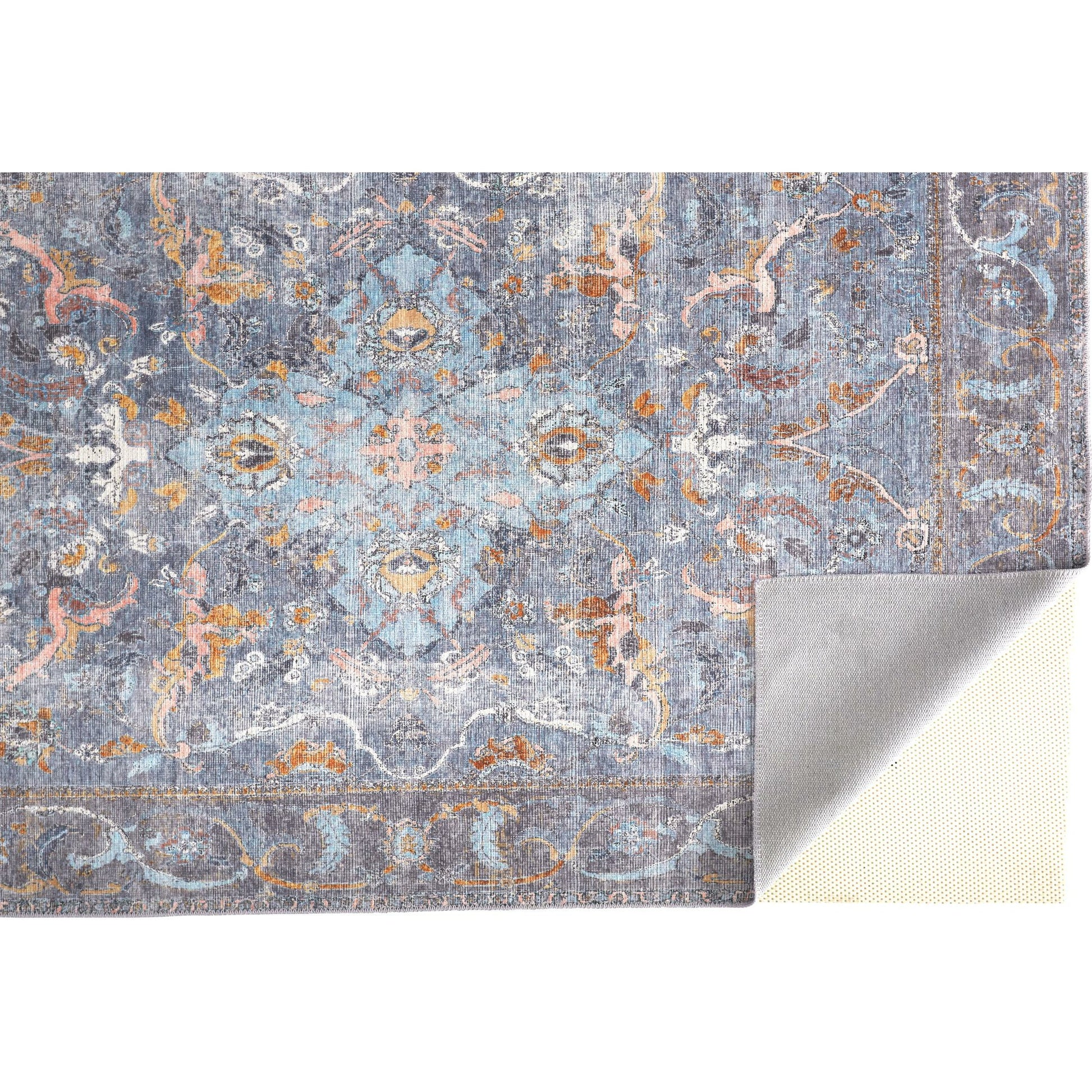 Percy Transitional Rug - 39AFF by Feizy in blue, gray, orange. Made from polyester in a unique style.