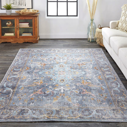 Percy Transitional Rug - 39AFF by Feizy in blue, gray, orange. Made from polyester in a unique style.