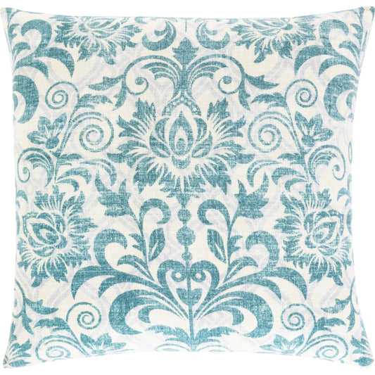 Porcha Pillow - 24045 by Livabliss in teal, light gray, light beige. Made from front: 100% cotton, back: 100% cotton in a traditional style.
