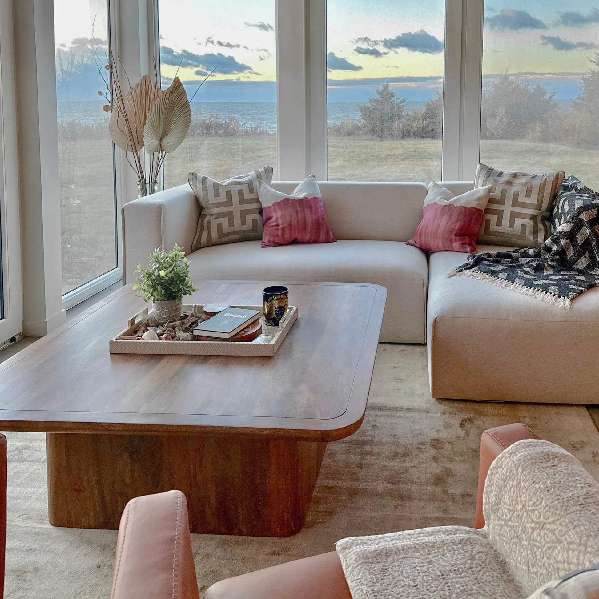 Premium Small Modular Sectional by LH Imports in beige, pebble chenille weave and black. Made from unique in a transitional style.