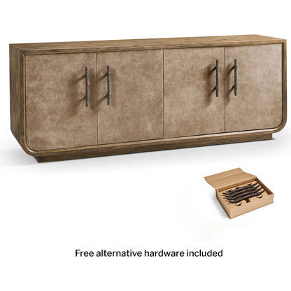 Stone Ridge Leather Credenza by Jonathan Charles in tully light acacia. Made from acacia in a transitional style.