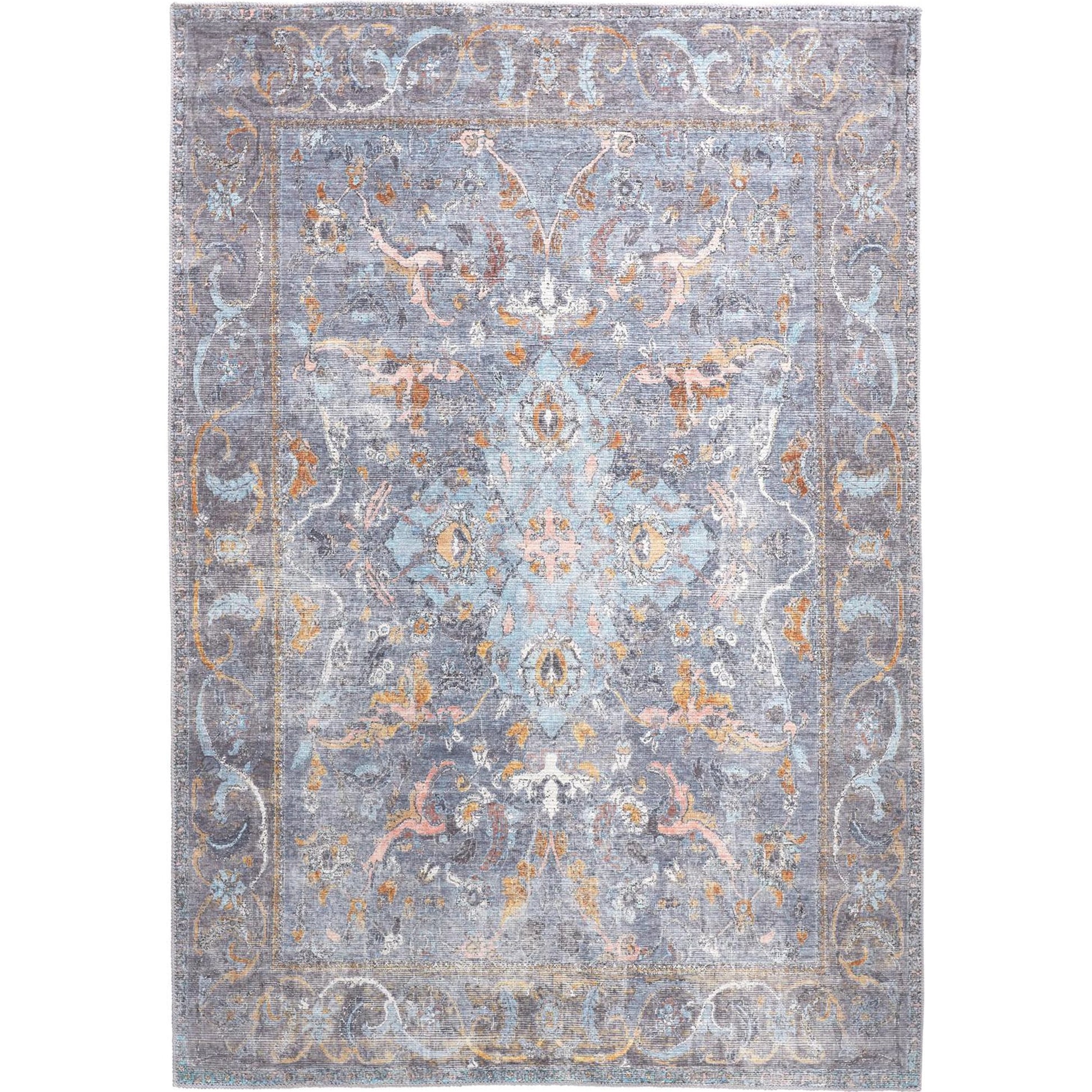 Percy Transitional Rug - 39AFF by Feizy in blue, gray, orange. Made from polyester in a unique style.
