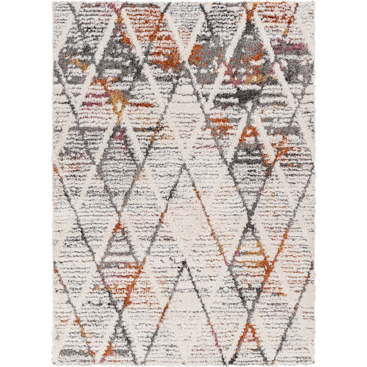 Polaris Rug by Livabliss in white, gray, black, burnt orange, burgandy, amber. Made from 100% polyester in a modern style.
