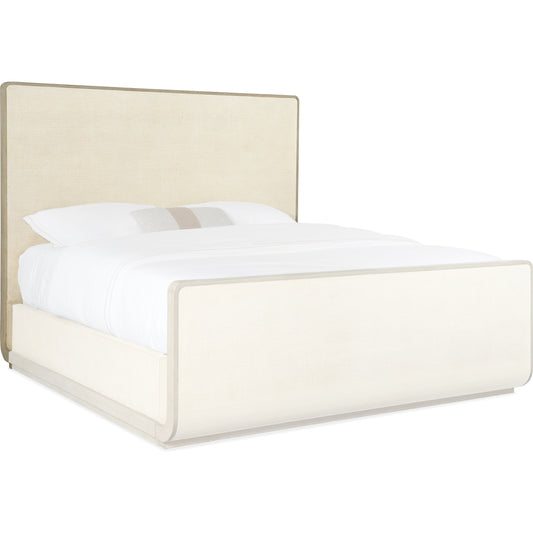 Cascade Sleigh Headboard by Hooker Furniture in pebble beach, terrain. Made from white oak solids, burlap in a traditional style.