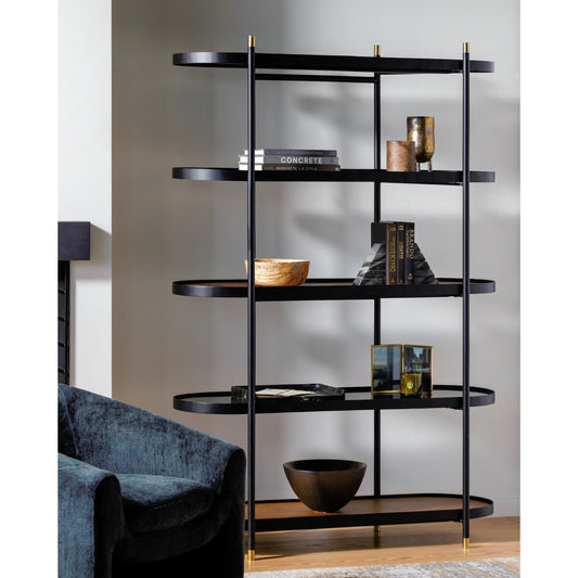 Pearson Bookcase - 530641 by Surya in top: dark brown, black, base: black and powder coatedstainedtinted. Made from mango wood, glass, iron in a modern style.