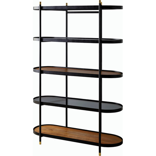 Pearson Bookcase - 530641 by Surya in top: dark brown, black, base: black and powder coatedstainedtinted. Made from mango wood, glass, iron in a modern style.