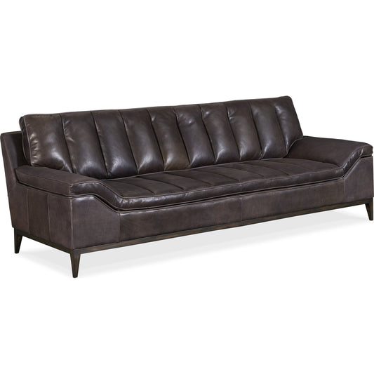 Kandor Sofa by Hooker Furniture in debonair graphite. Made from leather in a unique style.
