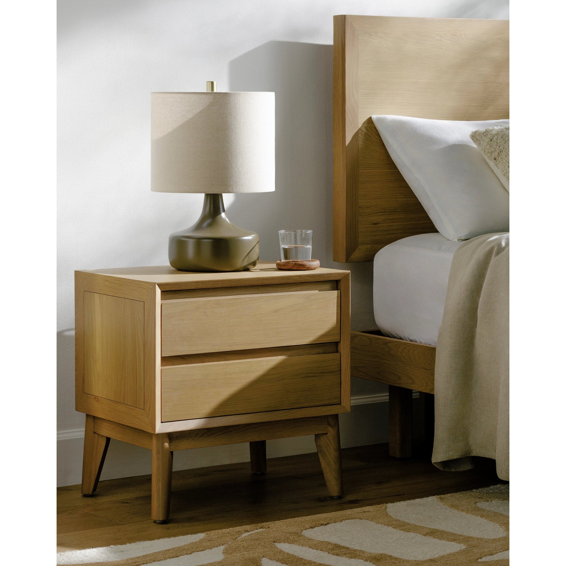 Pryce Nightstand by Surya in brown and wood finish. Made from oak in a modern style.
