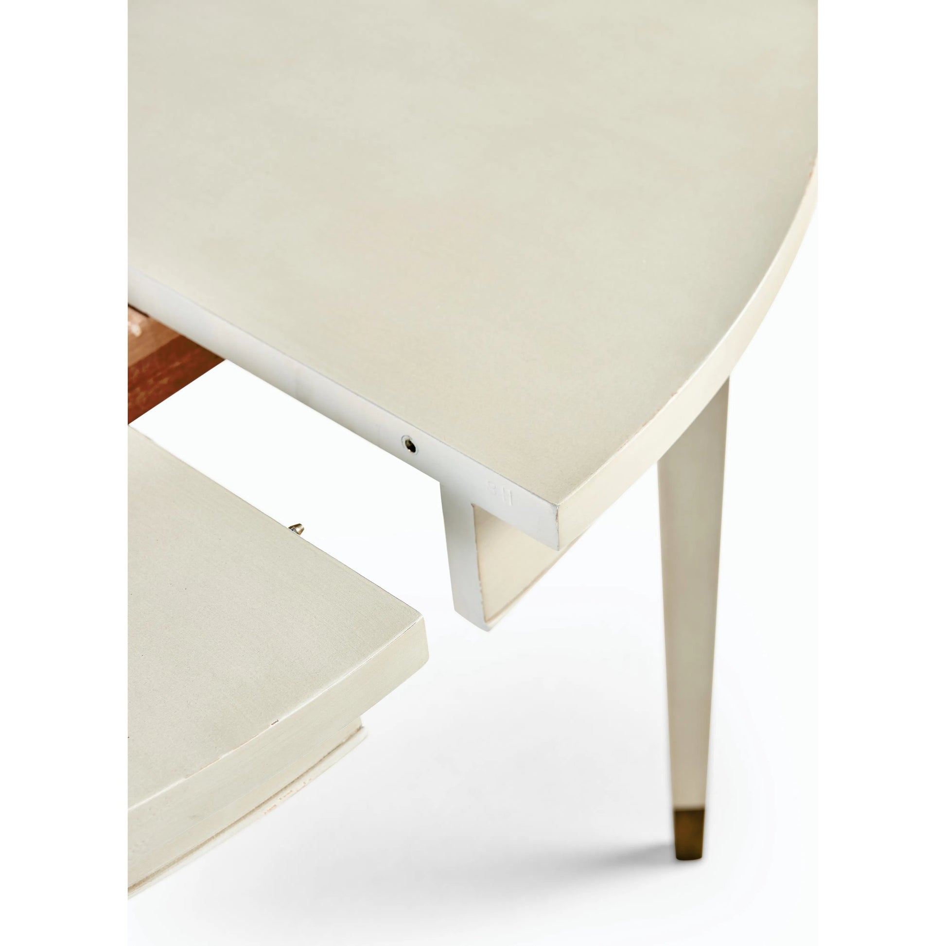 Timeless Synodic Swedish Dining Table by Jonathan Charles in london mist. Made from acacia, brass in a unique style.