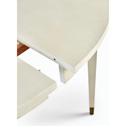 Timeless Synodic Swedish Dining Table by Jonathan Charles in london mist. Made from acacia, brass in a unique style.