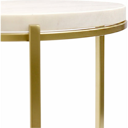 Carina Side Table by Pasargad Home in gold. Made from marble, steel in a transitional style.