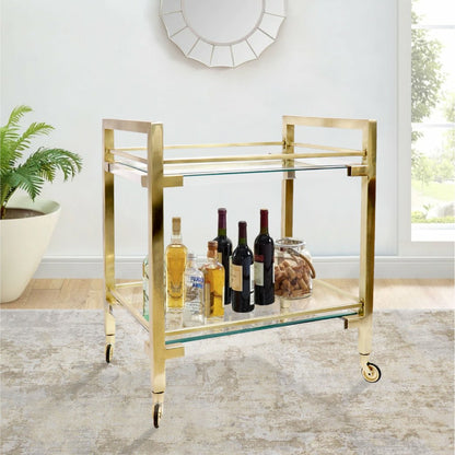 Baylor Serving Table by Pasargad Home in brass. Made from lucite, steel in a unique style.
