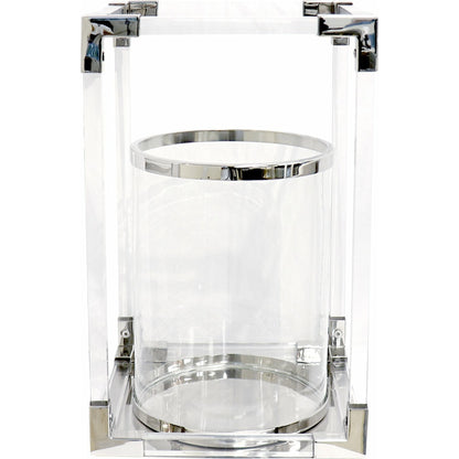 Soren Lantern by Pasargad Home in clear. Made from lucite, steel in a transitional style.