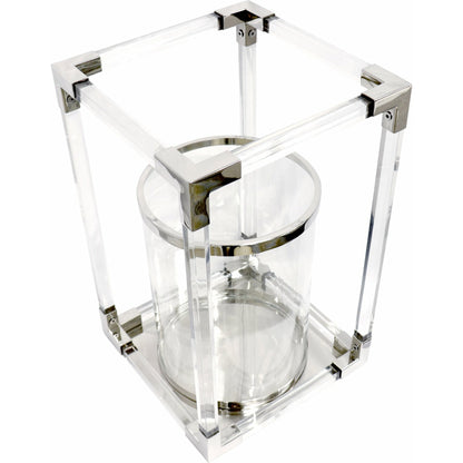 Soren Lantern by Pasargad Home in clear. Made from lucite, steel in a transitional style.