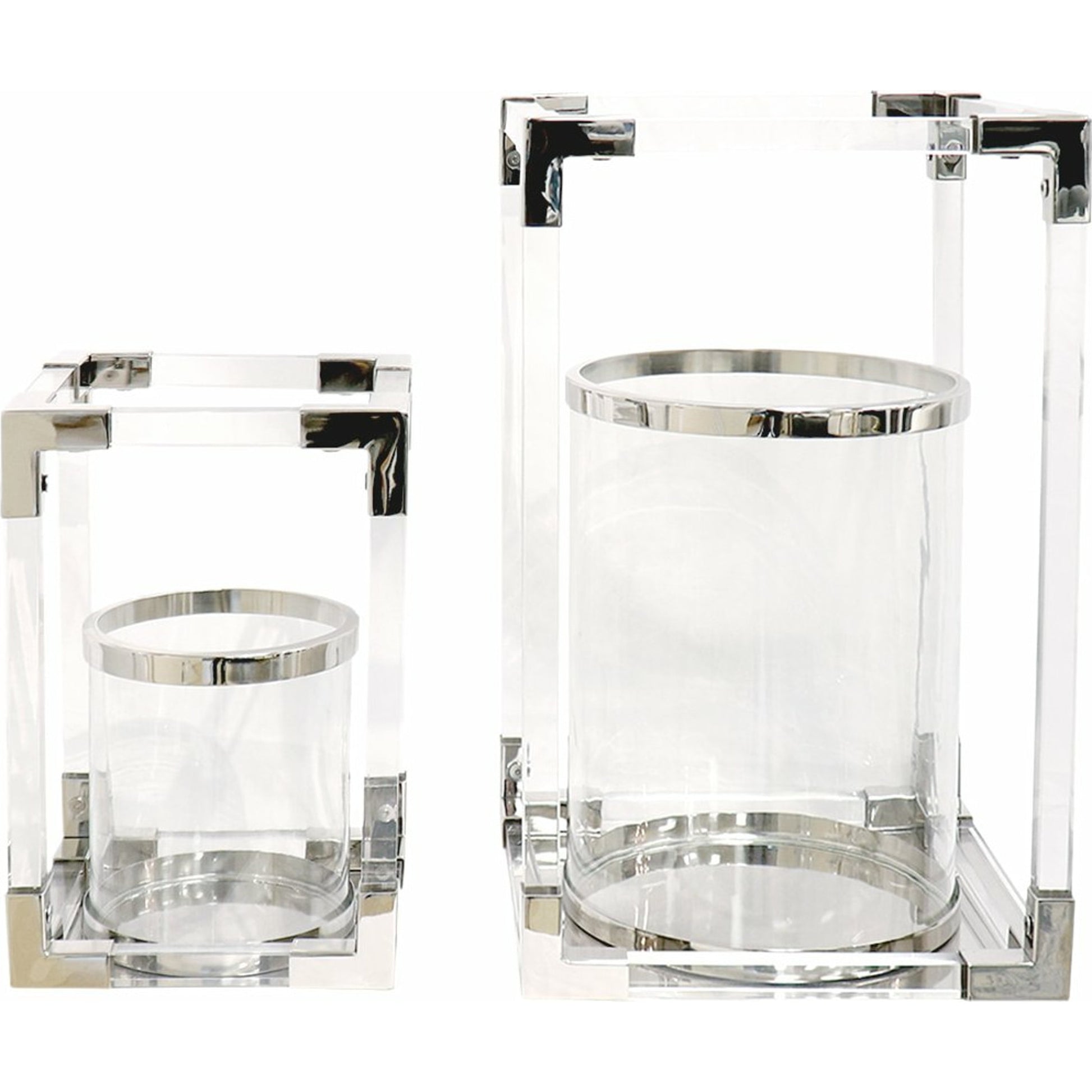 Soren Lantern by Pasargad Home in clear. Made from lucite, steel in a transitional style.