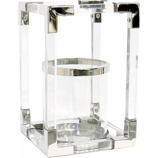 Soren Lantern by Pasargad Home in clear. Made from lucite, steel in a transitional style.