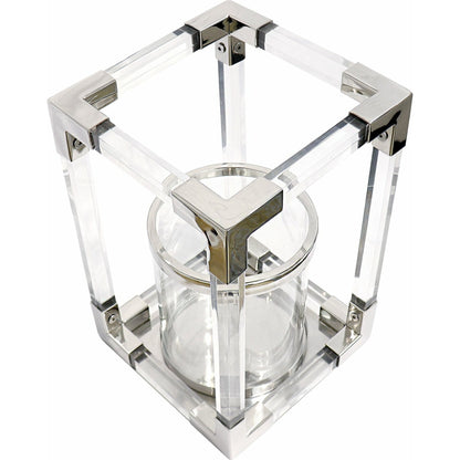 Soren Lantern by Pasargad Home in clear. Made from lucite, steel in a transitional style.