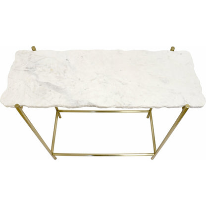 Vasto Console by Pasargad Home in gold. Made from marble, steel in a transitional style.