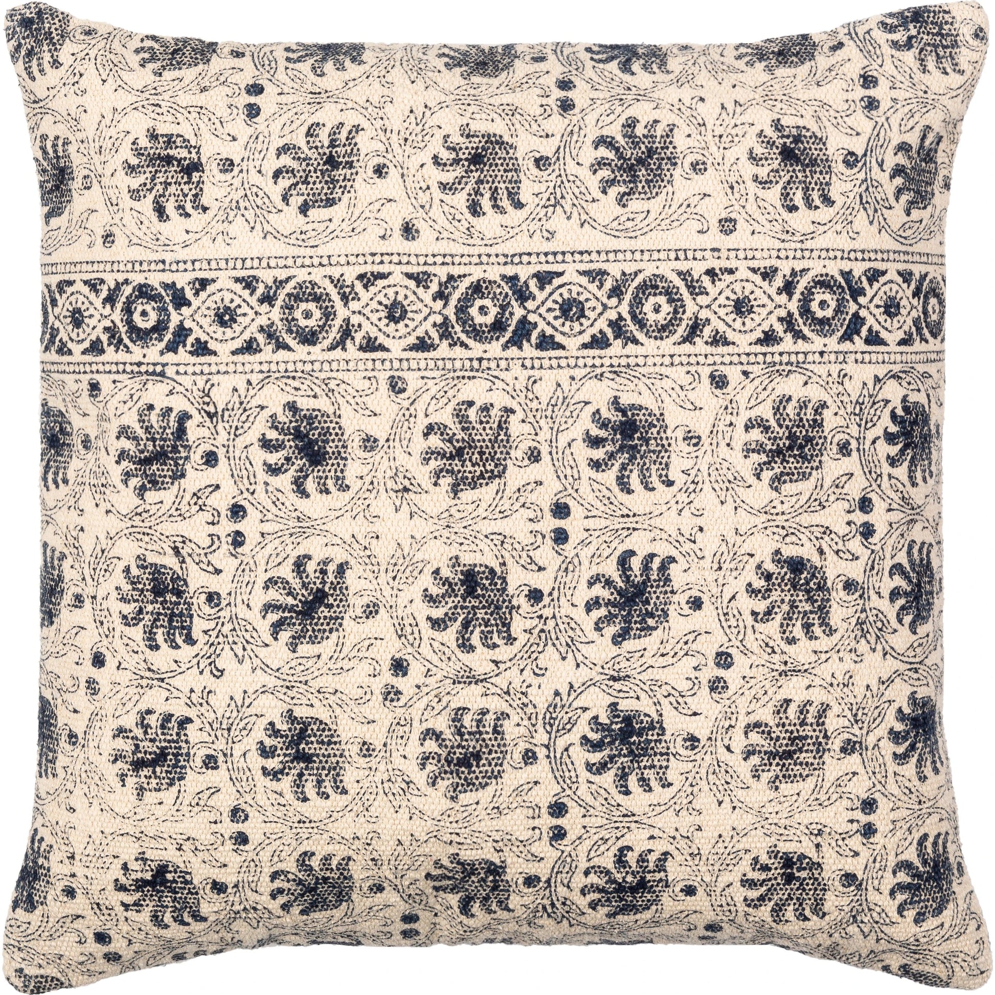 Prisha Pillow - 8032 by Livabliss in navy, light beige. Made from 100% cotton in a eclectic & global style.